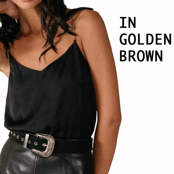 Grace&Mila DRISS old money satin lined Golden Brown Cami chain straps L / m - Picture 1 of 16